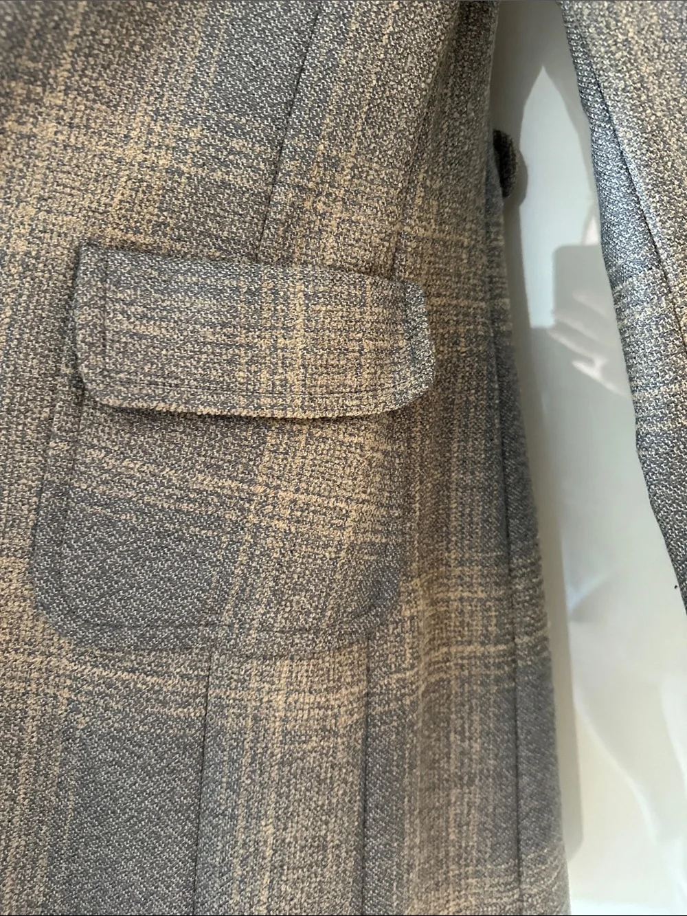 Sisley Gray Plaid Wool-Blend Pea Coat
